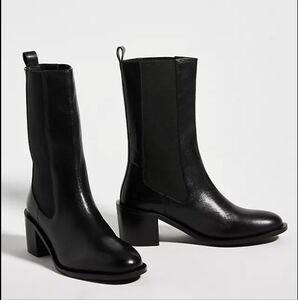 Anthropologie Pilcro Mid Shaft Chelsea Leather Boot Black sz 37